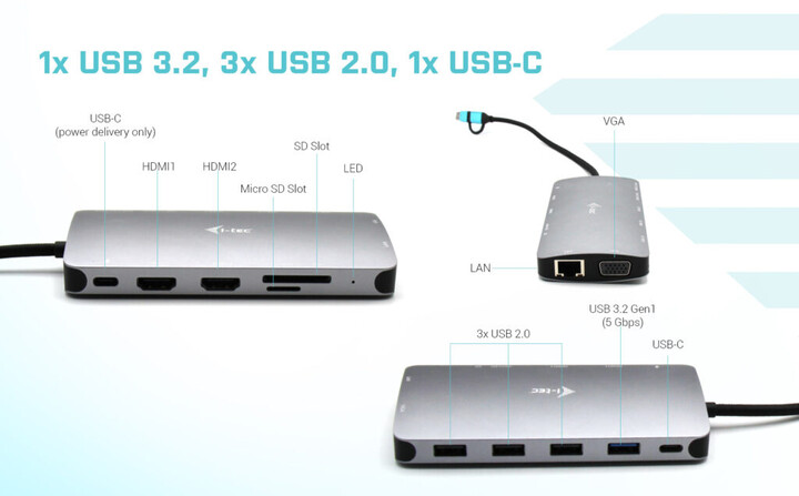 Stacion docking i-tec USB 3.0/USB-C/Thunderbolt 3, 3x Display, LAN, PD 100W