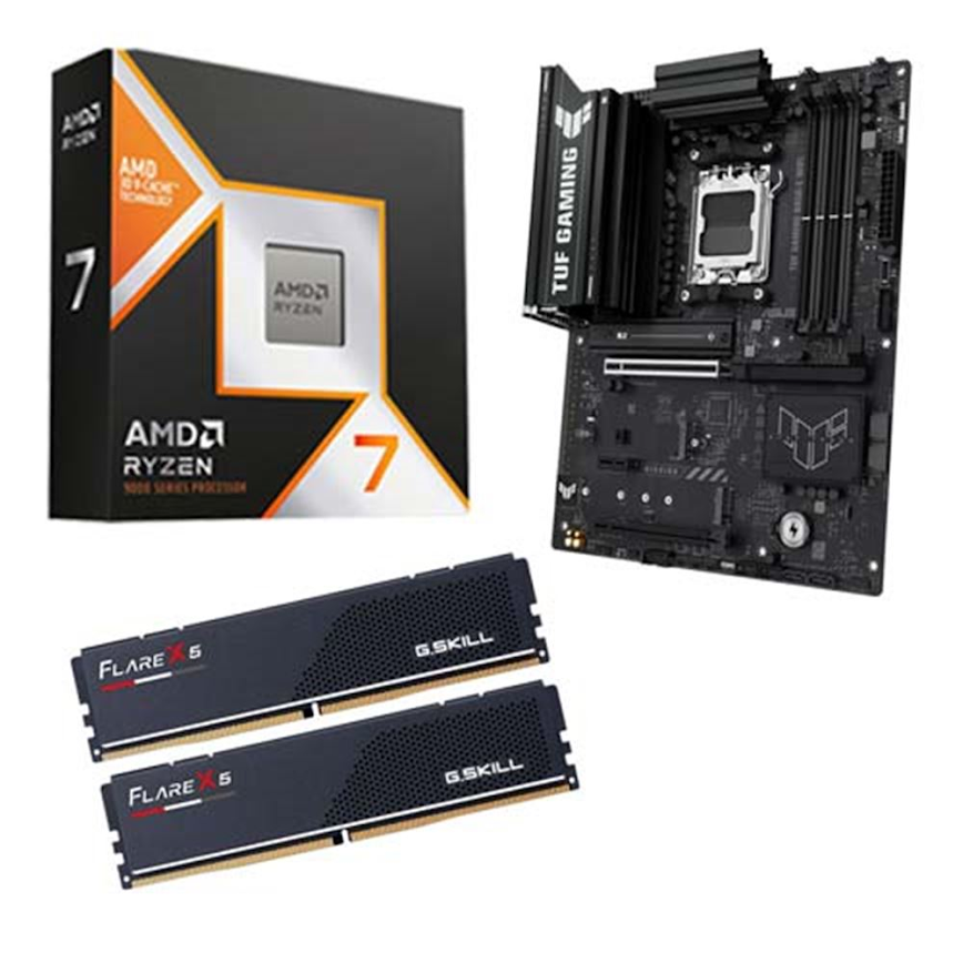 AMD Bundle, procesor AMD RYZEN 7 9800X3D + pllakë amë ASUS TUF GAMING B850-E WIFI + memorie G.Skill CL36 32GB (2x16) 6000 MHz