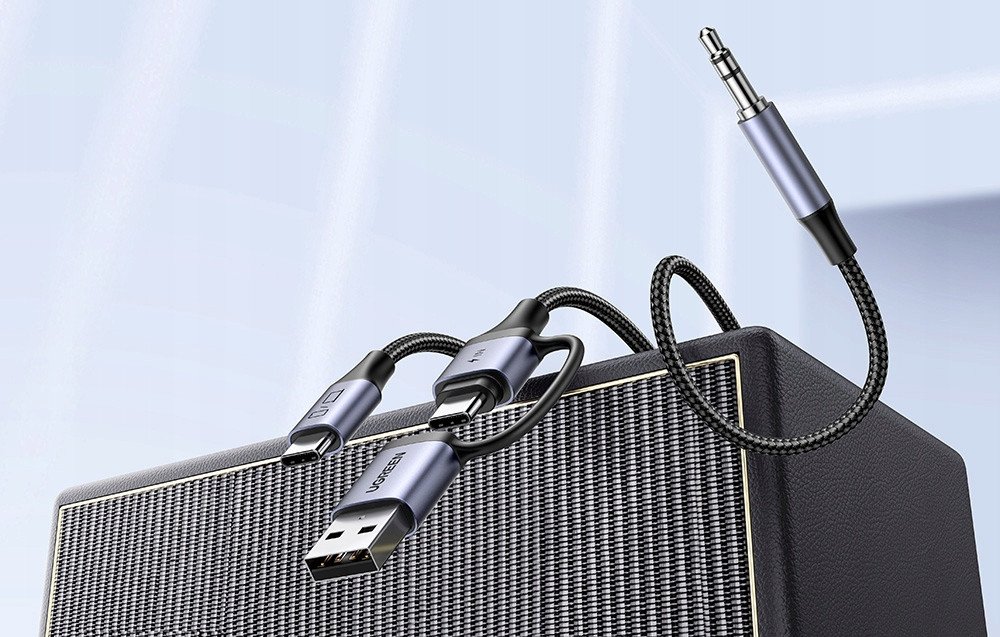 Kabllo audio dhe karikues UGREEN, USB C në 3.5mm, 60W PD, e zezë