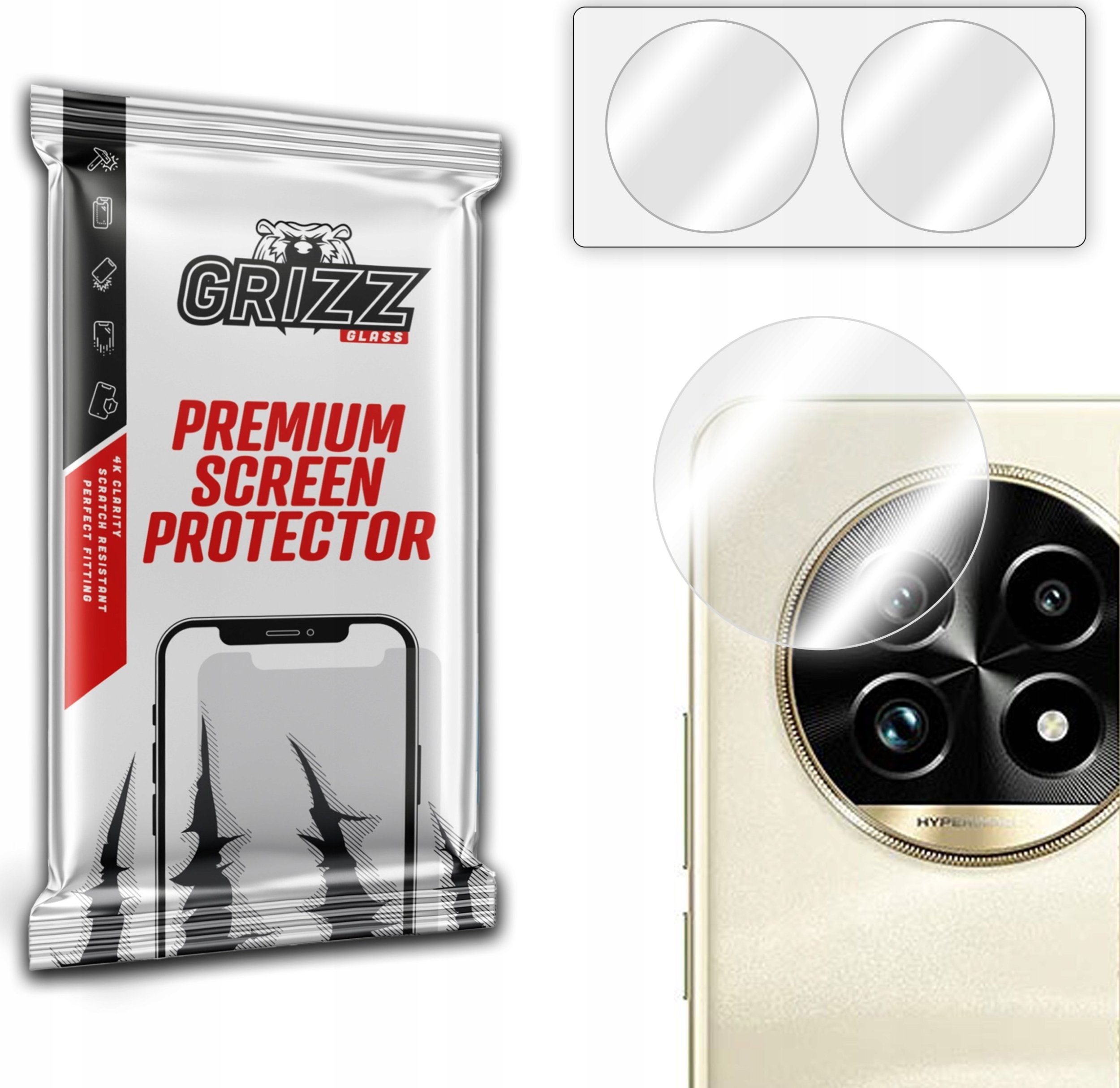 Xham mbrojtës kamere GrizzProtector për Realme 13 Pro Plus, hybrid, set 2 copë, transparent