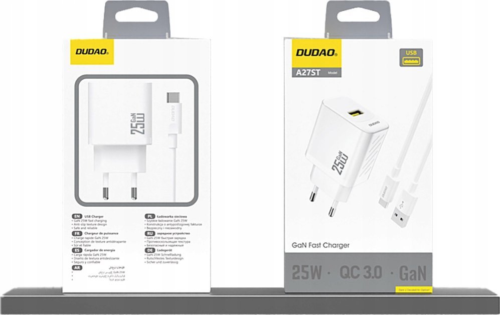 Karikues USB Dudao A27S, 25W GaN, Quick Charge 3.0, i bardhë