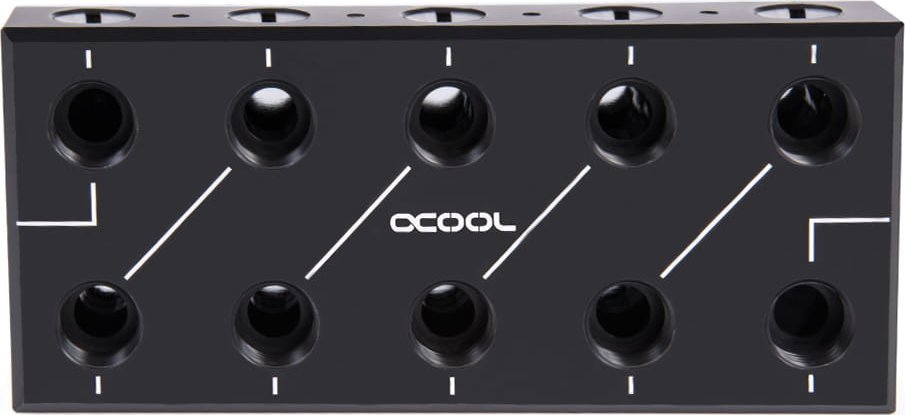 Pllakë shpërndarëse uji Alphacool ES Distro Plate C5, acetal, bazë bakri me nikel, e zezë