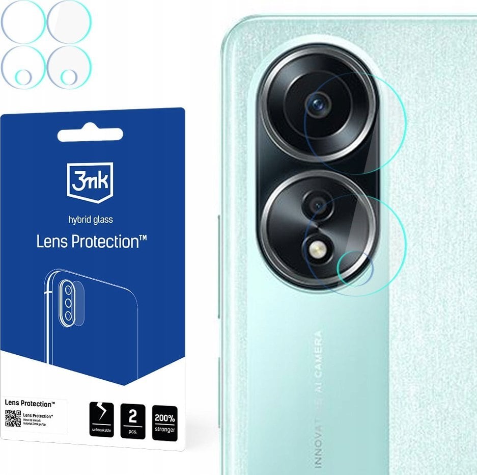 Mbrojtës lente 3MK për Oppo A58 4G, xham hibrid, set 4 copë, transparent