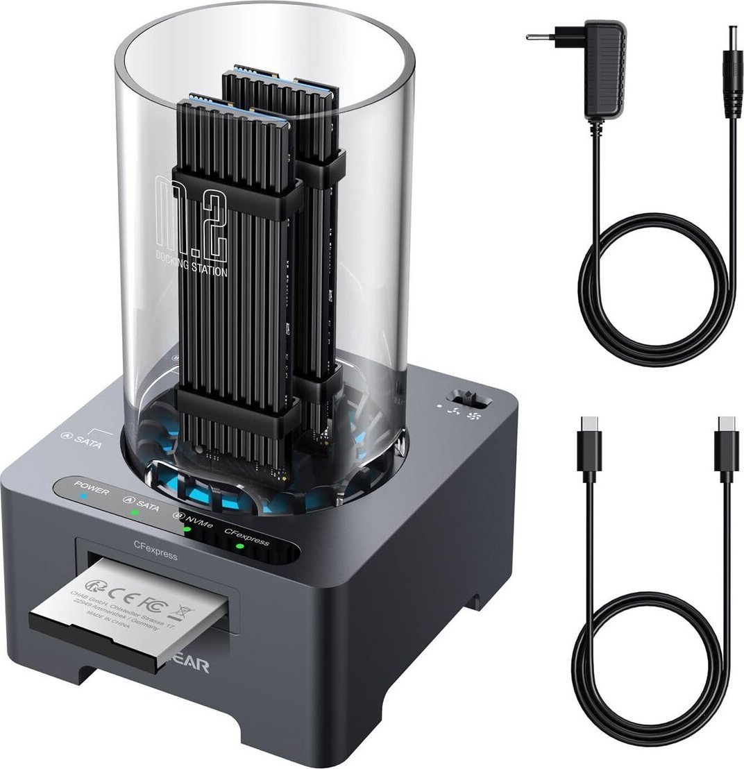 Stacion dokues GrauGear G-M2DK-CR-10G, USB-C 10 Gbit/s, SSD M.2 NVMe NGFF dhe CFexpress, gri