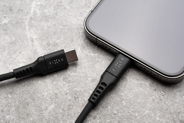 Kabllo për të dhëna dhe karikim FIXED USB-C - Lightning, MFi, PD, 2 m, e zezë