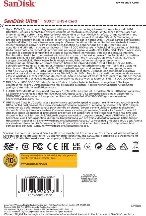 Kartë memorie SanDisk Ultra SDXC, 256GB, Class 10 UHS-I U1, e zezë
