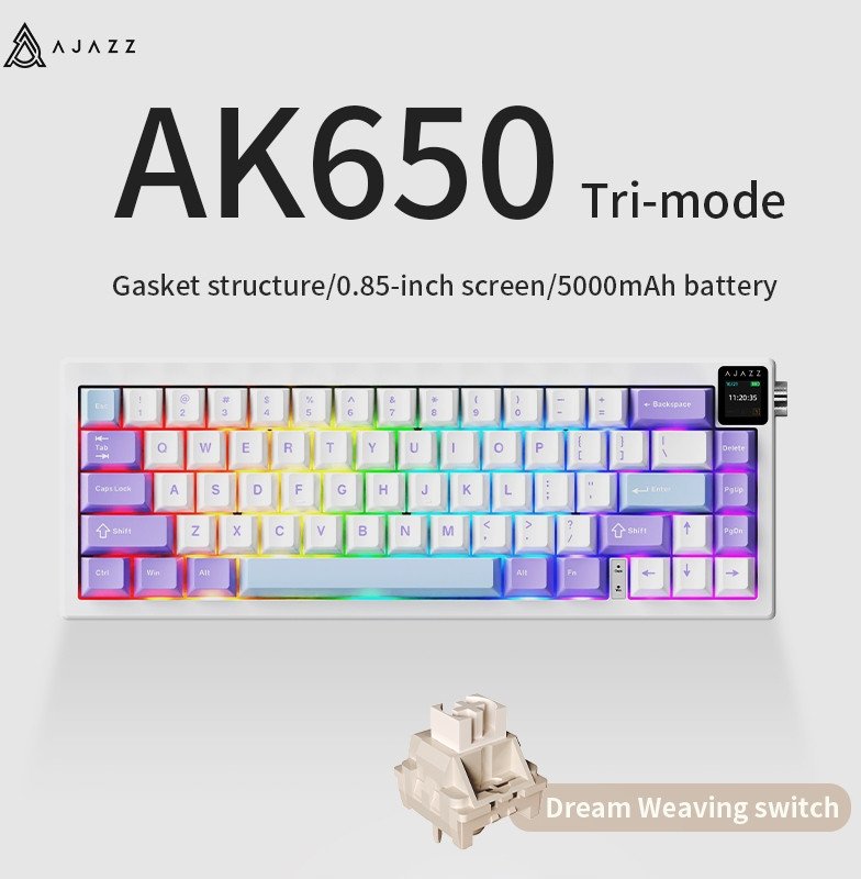 Tastierë mekanike gaming Ajazz AK650, 66 taste, RGB, Bluetooth, me ekran me ngjyra