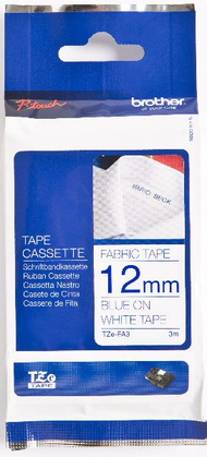 Kasetë etiketuese pëlhure Brother TZE-FA3, 12mm, 3m, e bardhë me shkrim blu