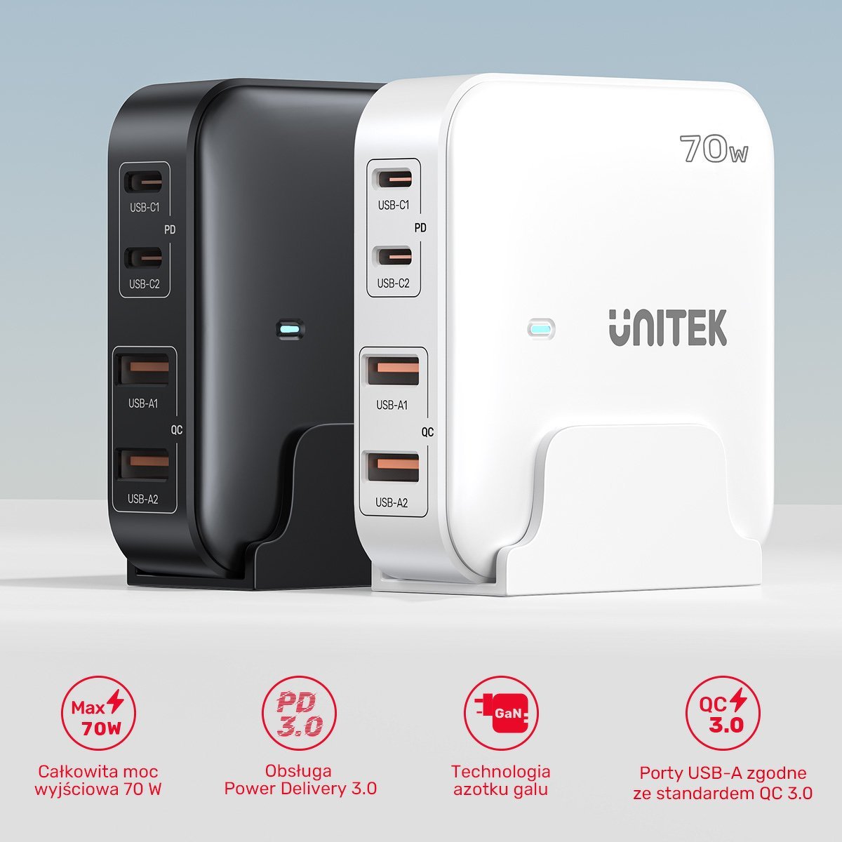 Karikues muri Unitek P1228A, 70W, 2x USB A, 2x USB C, i zi