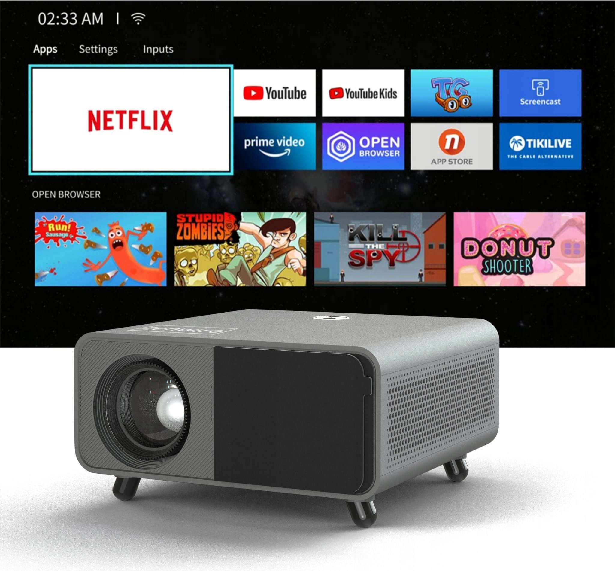 Projektor Zenwire X5, Full HD 4K, Android WiFi, 16500 lm, i bardhë