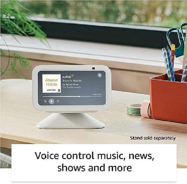 Smart display Amazon Echo Show 5 3rd Gen, 5.5", altoparlant me bas të thellë, e bardhë Glacier