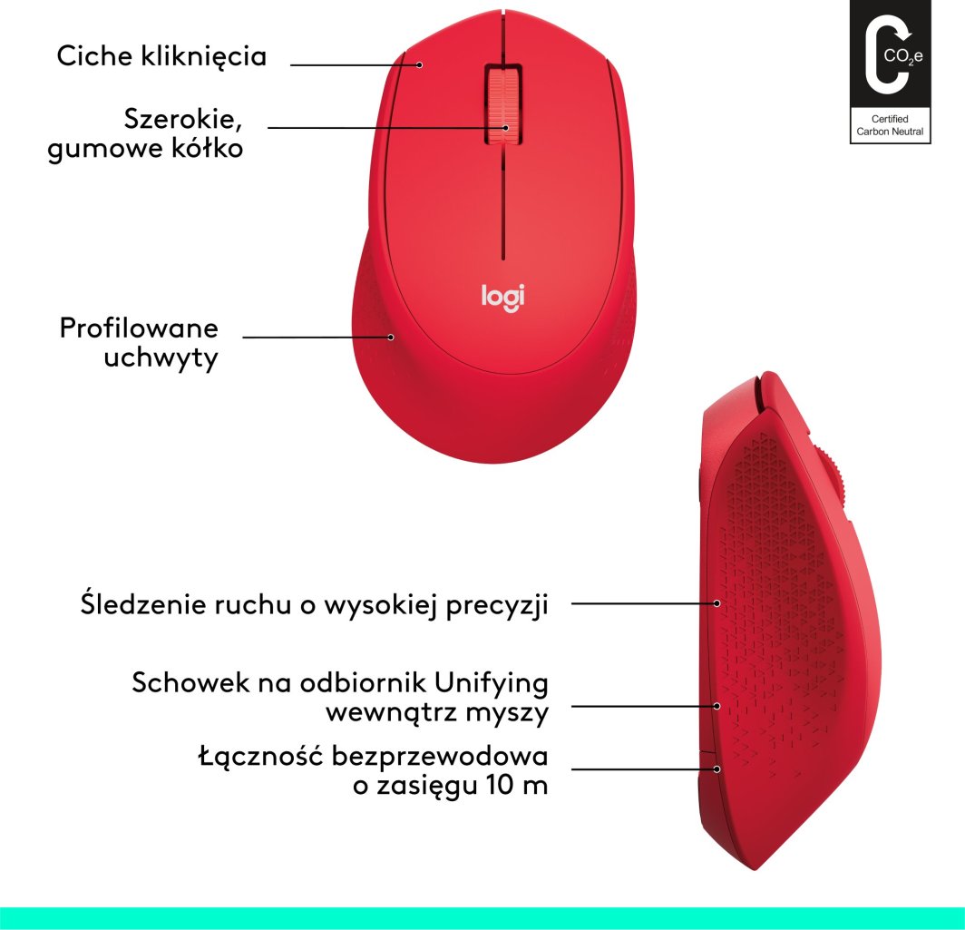 Maus Logitech M330, wireless, USB, i kuq