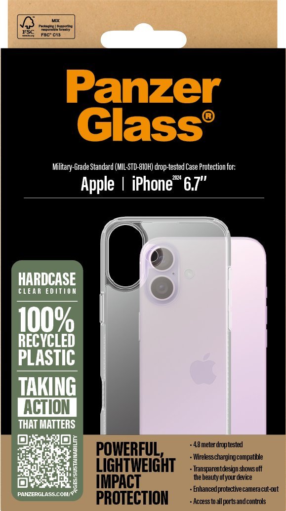 Mbulesë telefoni PanzerGlass HardCase për iPhone 16 Plus, transparente, rezistente ndaj goditjeve