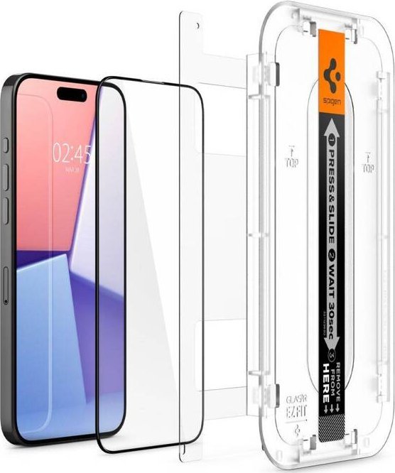 Xham i mbrojtjes Spigen Glas.tR EZ Fit për iPhone 15 Pro, i zi