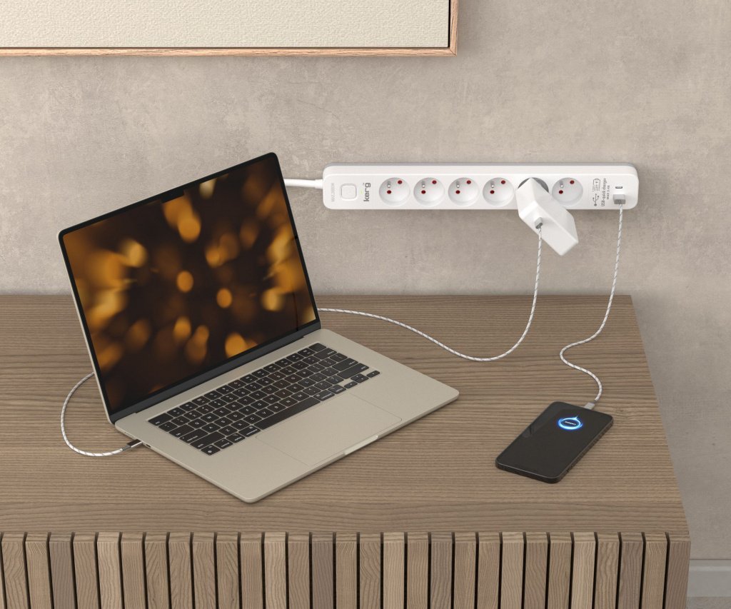 Multiprize KERG Triton, 6 dalje, USB A dhe USB C, kabllo 1.5m, e bardhë