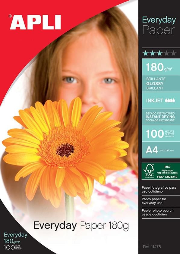 Letër fotografike Apli 11475 Photo Paper, A4, 180gsm, paketim 100 copë, e bardhë me shkëlqim