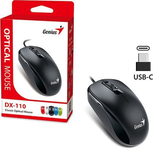Maus Genius DX-110, me kabllo USB Type-C, 1000 DPI, i zi