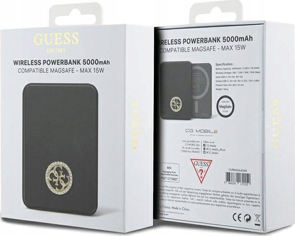 Powerbank pa tel Guess Inductive 15W 5000mAh MagSafe, alumin, i zi