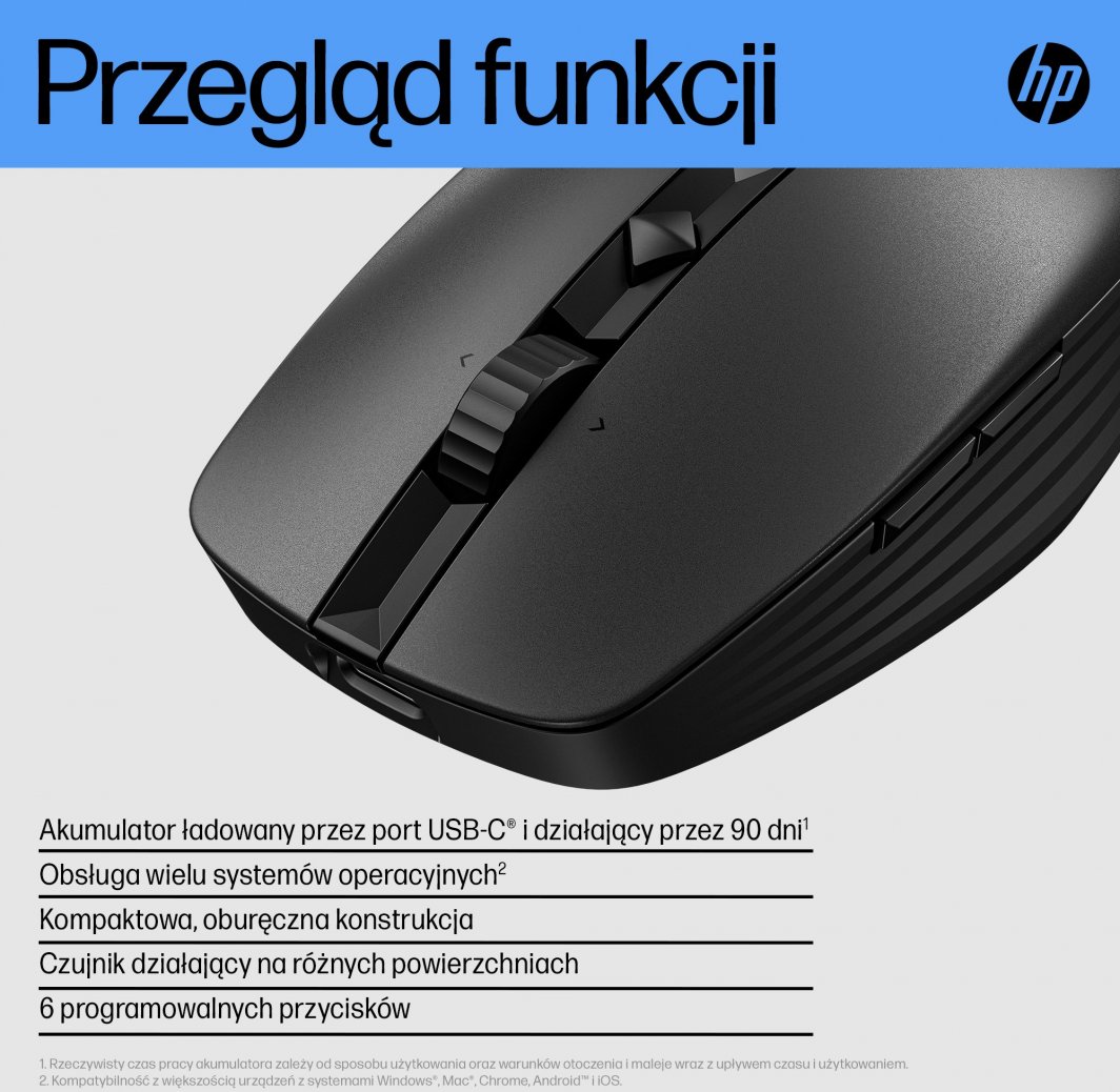 Maus Wireless HP 710 Rechargeable Silent (6E6F2AA), Bluetooth ,5.3/2.4 GHz, i zi