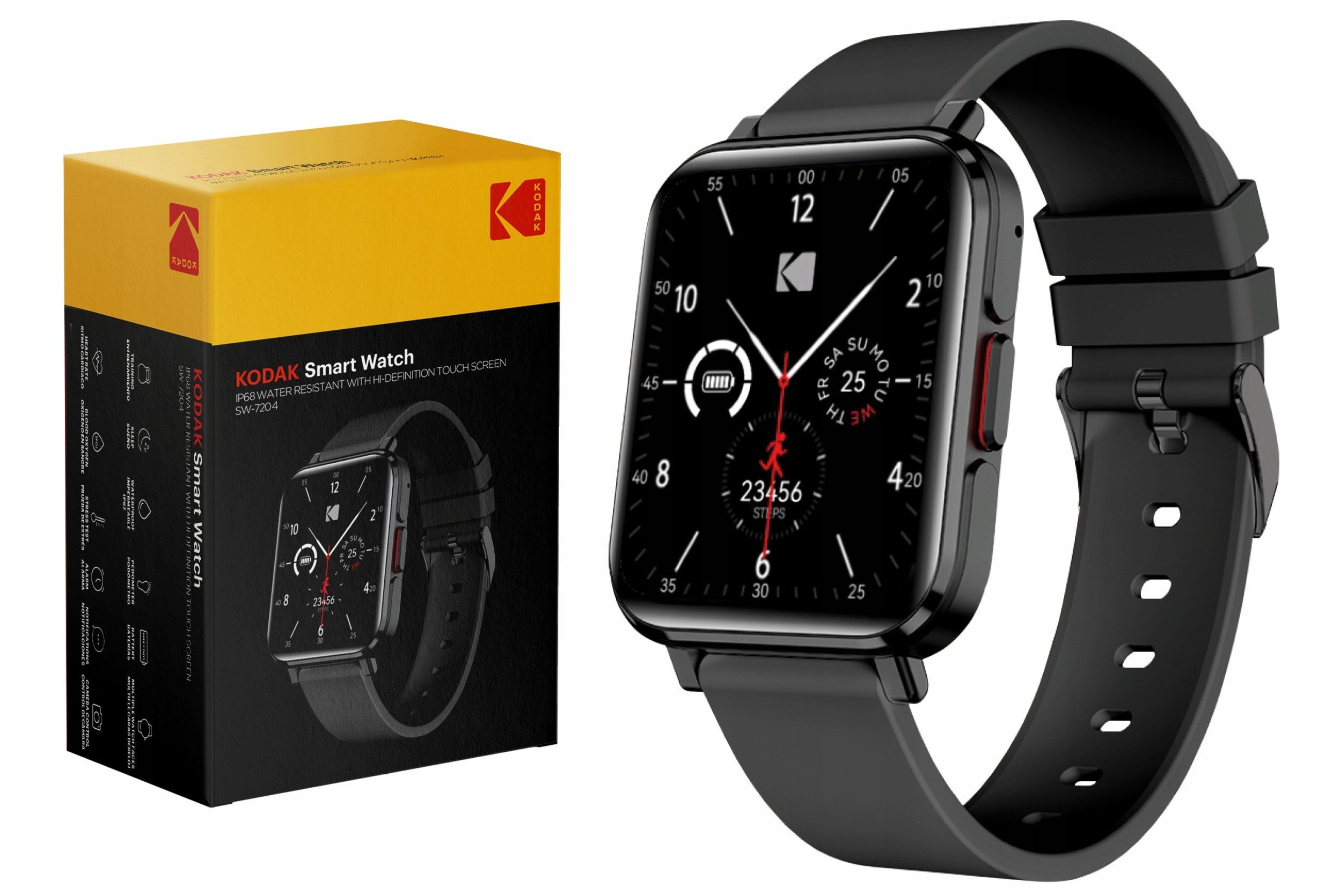 Паметен часовник Kodak SW-7204, 1.28\" Full Touch HD, Bluetooth повик, песочно сребрен со темен ремен