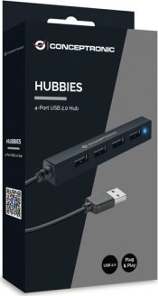 HUB USB Conceptronic CHUB2, 4 porta USB 2.0, pa furnizim të jashtëm, i zi