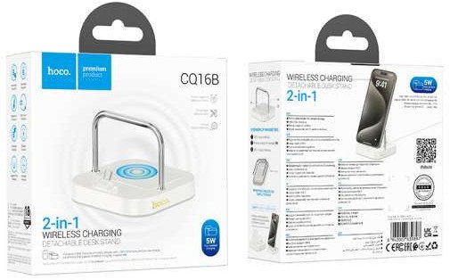 Karikues wireless HOCO CQ16B 2 në 1, 15W, magnetik, i bardhë
