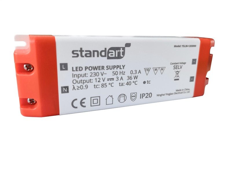 Adaptues LED Standard POWER ADAPTER 36W, 3A 12V DC, IP20, i bardhë