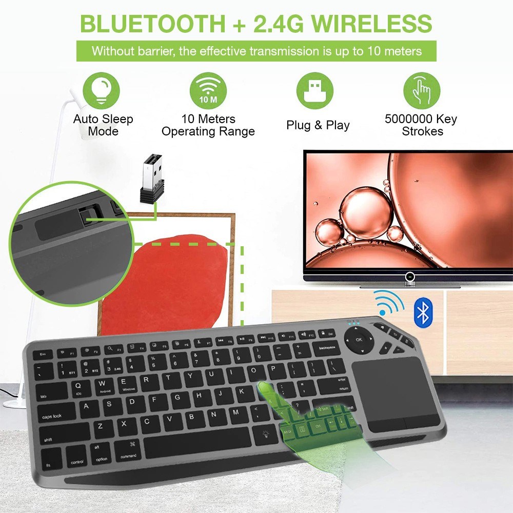Tastierë universale Techly ICTB9801TB, RF Wireless + Bluetooth, RGB, e zezë