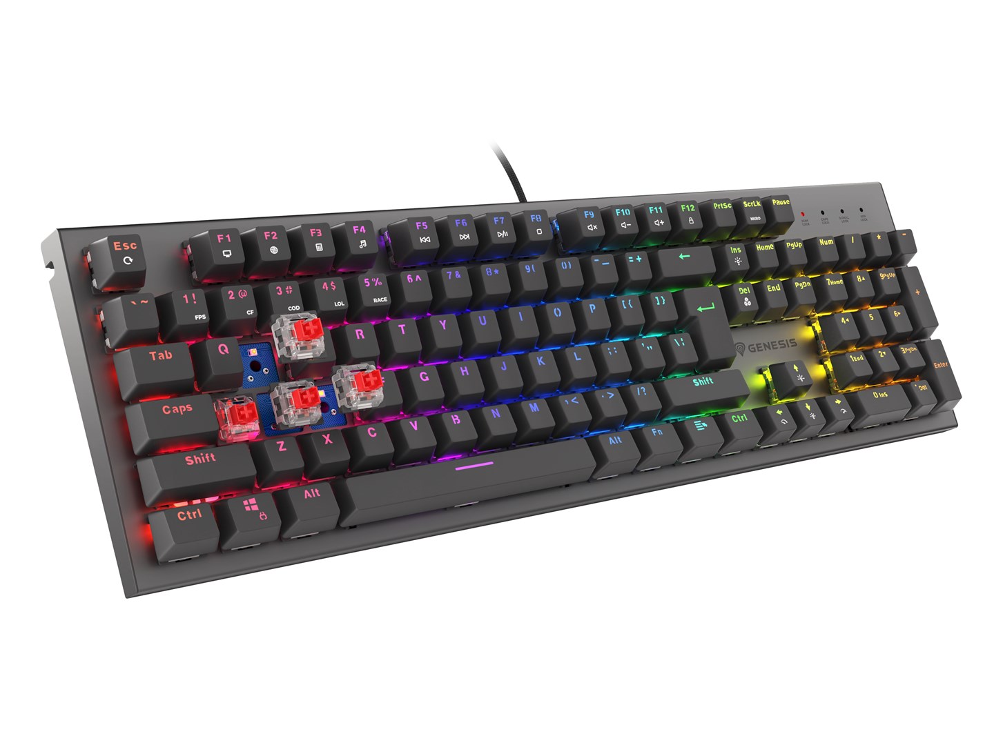 Tastierë lojërash Genesis THOR 303, Outemu Red, RGB LED, US, e zezë