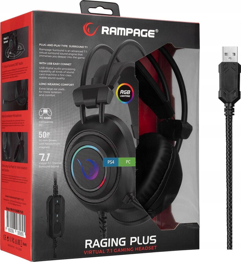 Headset gaming Rampage RM-K19 RAGING PLUS, USB, 7.1 surround, RGB, i zi