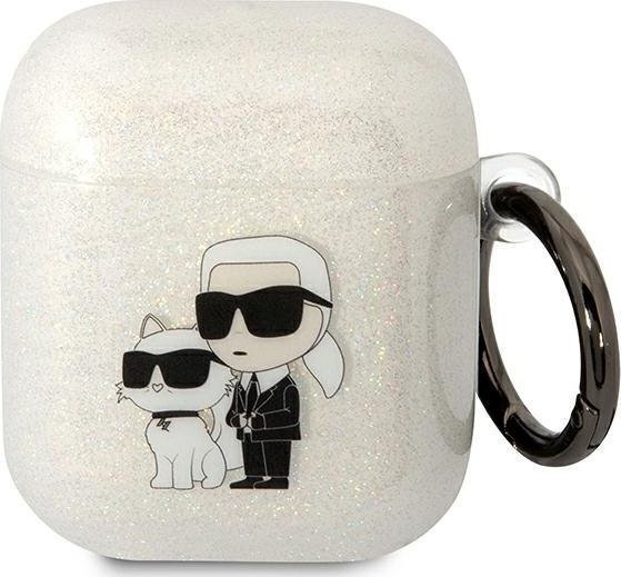 Kapak mbrojtës Karl Lagerfeld KLA2HNKCTGT për AirPods 1/2, transparent, me shkëlqim