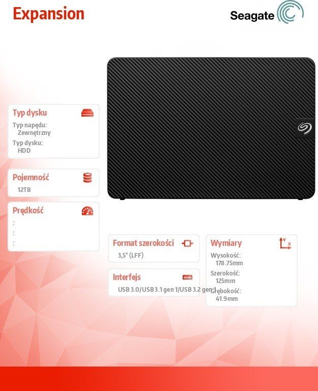 Hard disk i jashtëm Seagate Expansion Desktop STKP12000400, 12TB, USB 3.0, i zi
