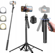 Selfie stick dhe tripod WH181D Y1S, 1.75 m, drita LED dyshe, i zi