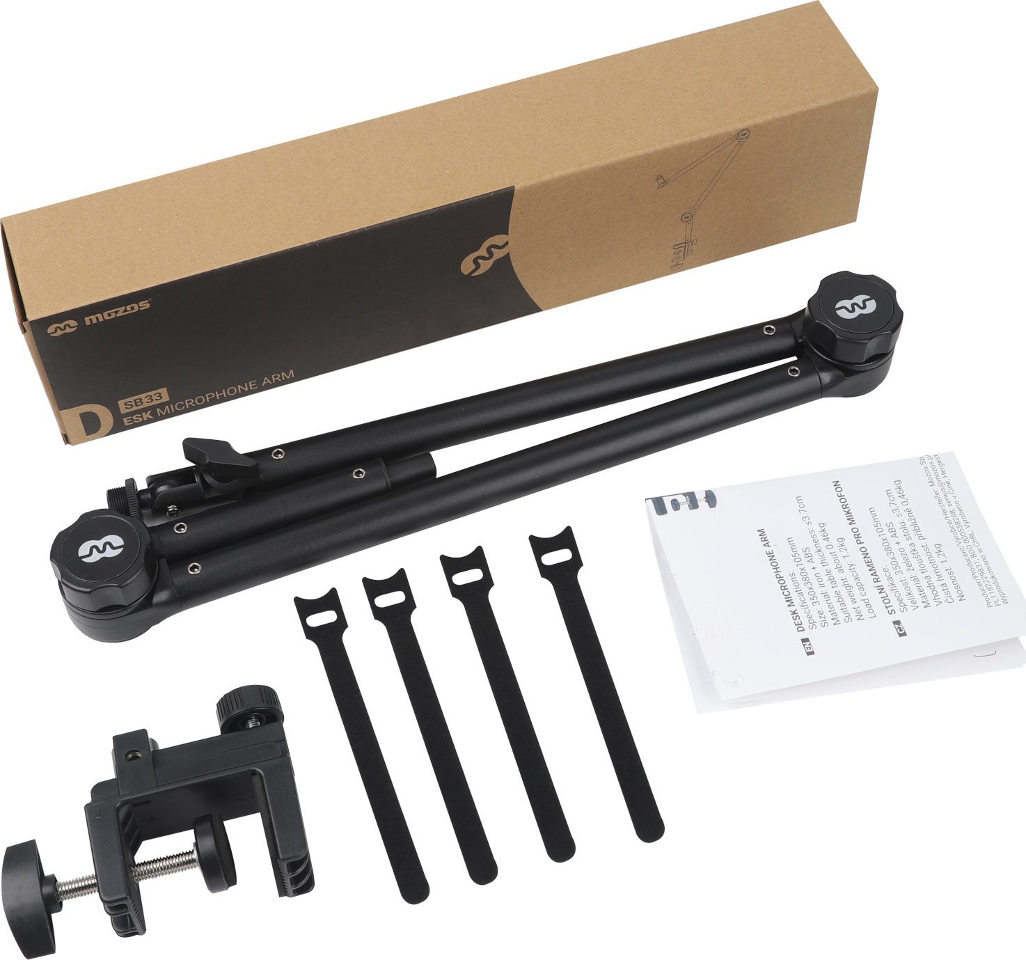 Mbajtëse mikrofonoshe Mozos SB33, ngarkesë 1.2kg, fijezim 3/8", e zezë