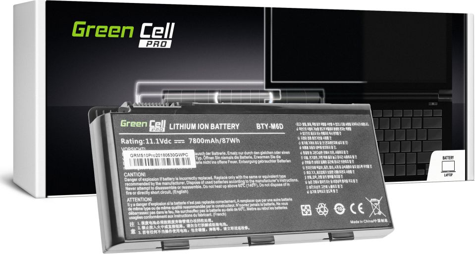 Bateri laptopi Green Cell PRO BTY-M6D, 7800mAh, 11.1V, e zezë