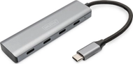 HUB USB Digitus USB C 4 Porta, USB 3.1, kabllo e integruar, argjendtë