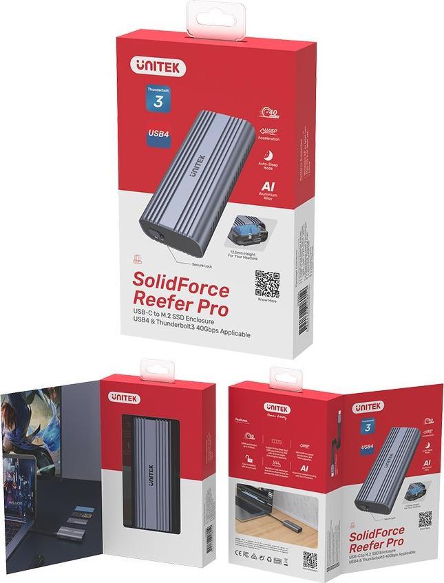 Kuti SSD M.2 NVMe Unitek S1226A, USB4 40Gbps, alumini, gri