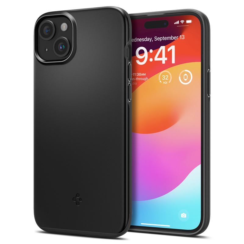 Mbështjellëse për iPhone 15 Plus Spigen Thin Fit, e zezë