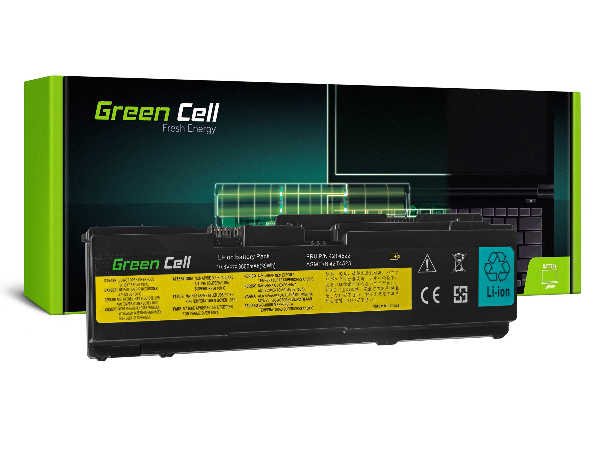 Bateri laptopi Green Cell për Lenovo ThinkPad X300 X301, 3600mAh, 11.1V, e zezë