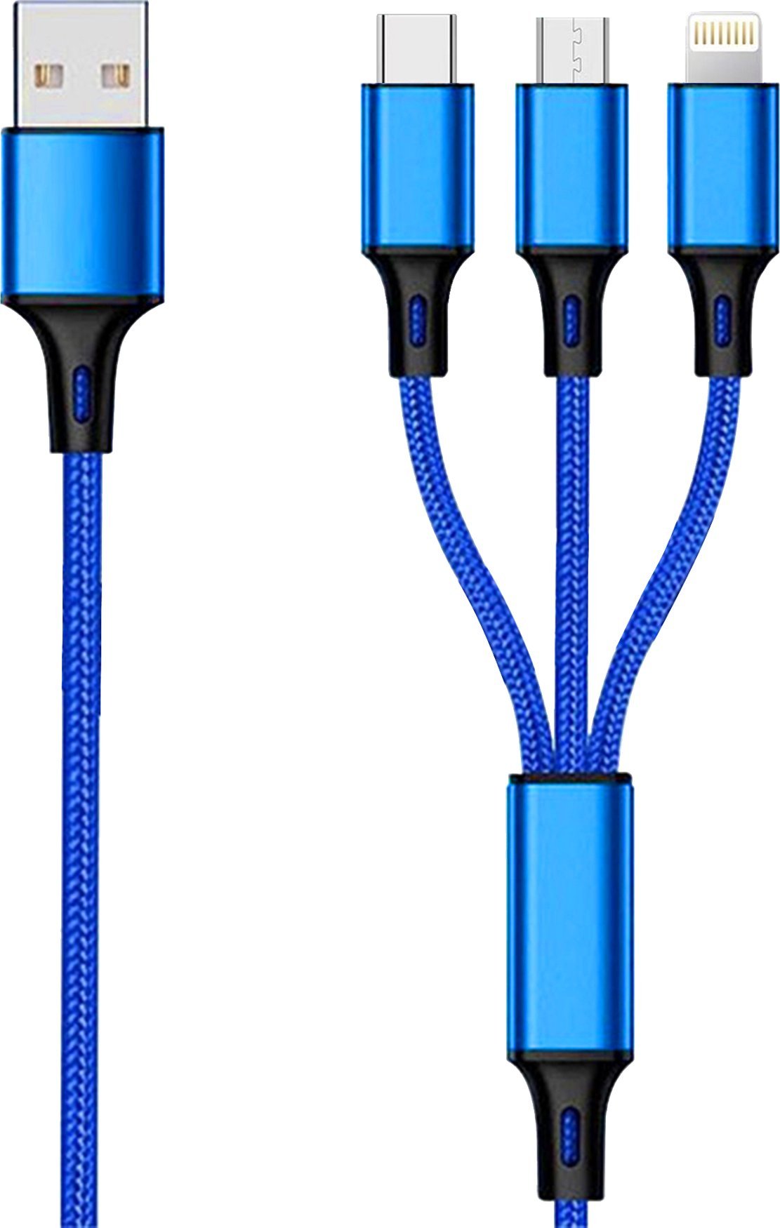 Kabllo karikimi 2GO USB A në USB C microUSB Lightning, 1.5 m, 3000 mA, e kaltër