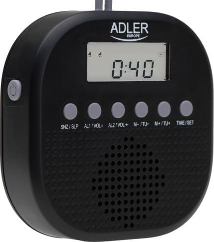 Radio universale Adler AD 1912, rezistente ndaj ujit, funksion alarmi, e zezë