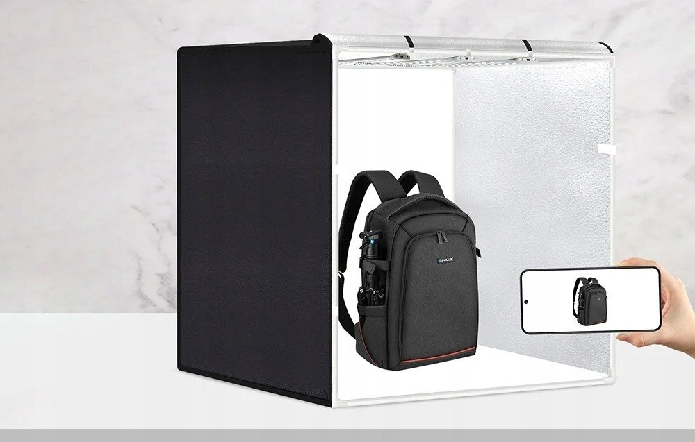 Tendë fotografike Puluz Photo Studio PU5083EU, 80 cm, me ndriçim të rregullueshëm, e bardhë