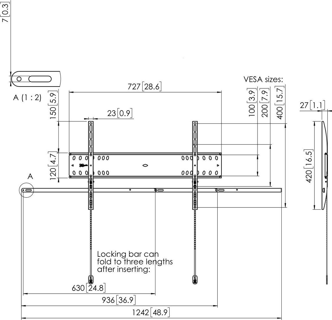 Mbajtëse muri për TV Vogels PFW 4700, 55"-80", 75kg, e zezë