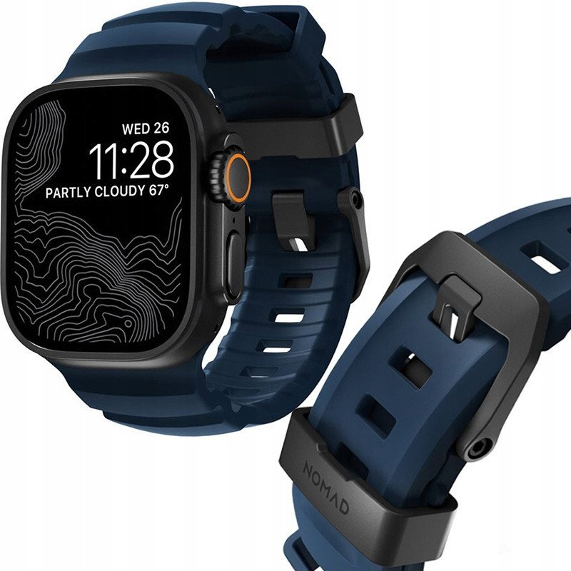 Rrip ore Apple Rocky Point Band Atlantic, për Apple Watch 46mm 49mm, FKM fluoroelastomer, ngjyrë blu Atlantic me detaje të zeza