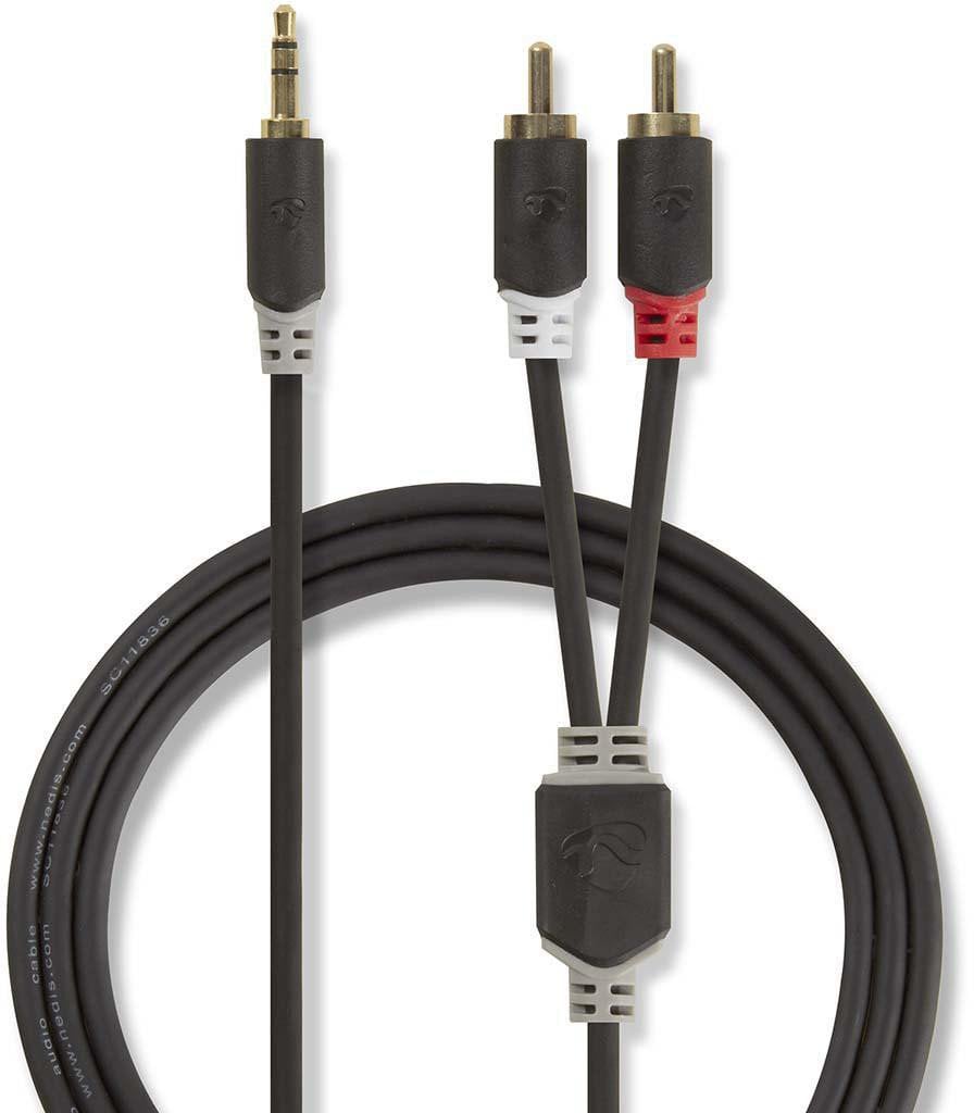 Kabllo audio Nedis Stereo, 3.5 mm mashkull në 2x RCA mashkull, 5 m, antracit