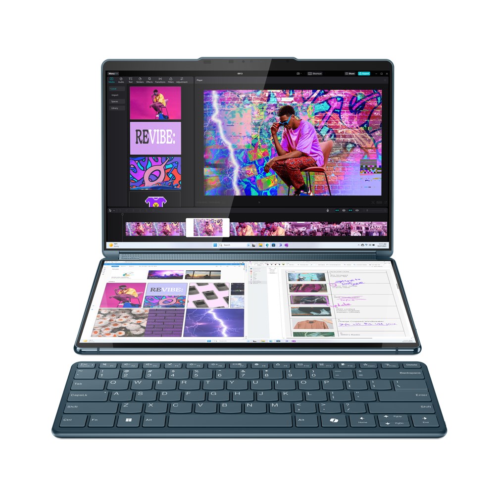Laptop Lenovo Yoga Book 9 13IMU9, 13.3", Intel Core Ultra 7 155U, Hybrid (2-in-1), Touchscreen, 32 GB LPDDR5x-SDRAM, 512 GB SSD, Wi-Fi 6E (802.11ax) Windows 11 Home Teal + çantë krahu Lenovo B210 (GX40Q17225)