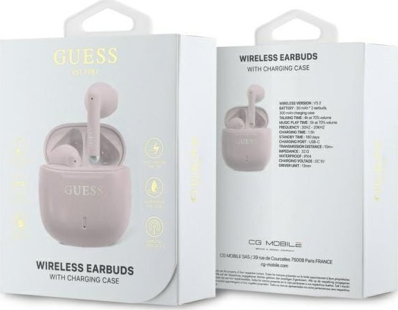 Kufje wireless Guess Classic Logo GUTWSJ14ESGP, TWS, Bluetooth 5.3, rozë