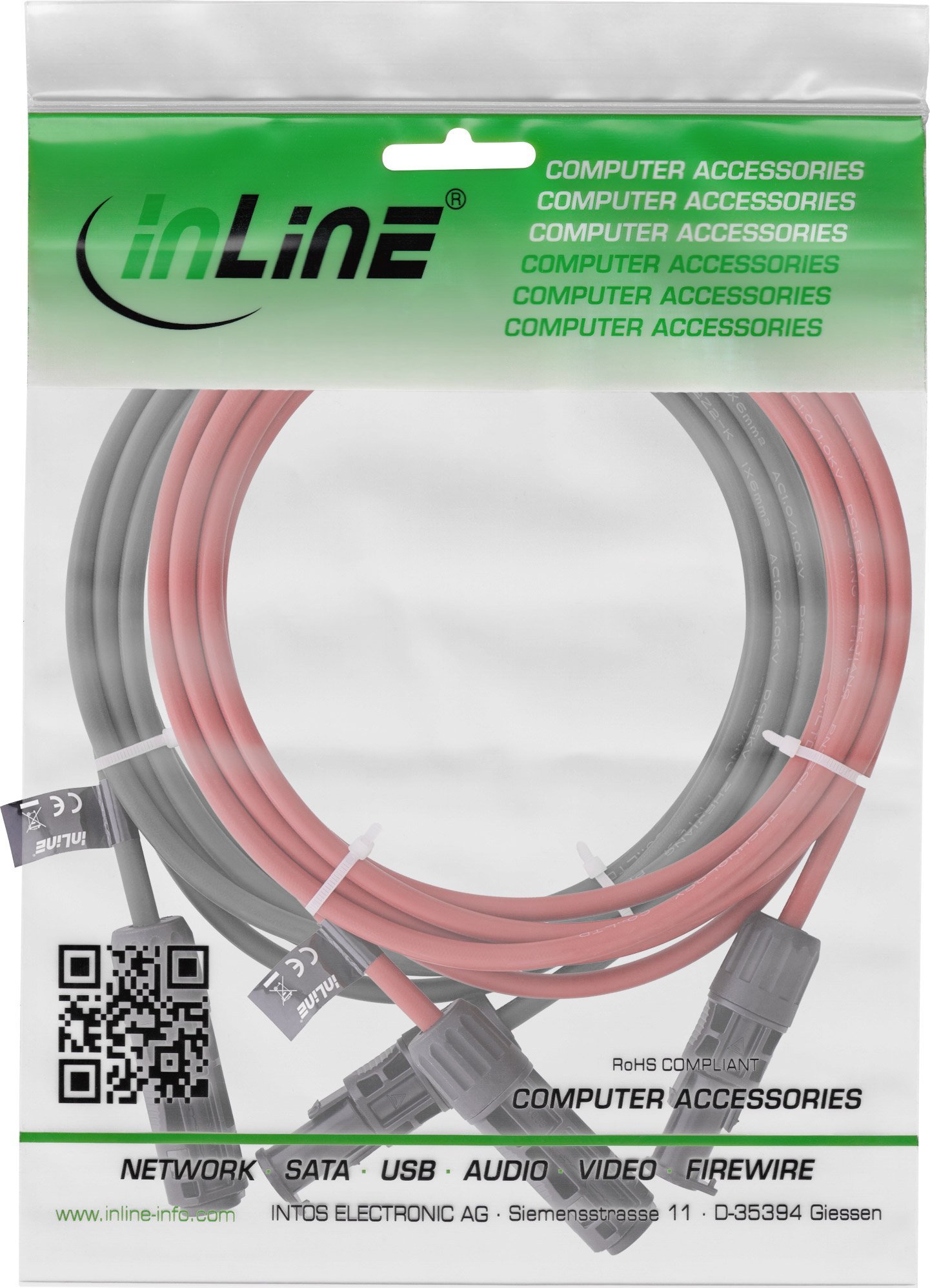 Set zgjatues kabllo solare InLine, 4mm, 10m, zi kuqe