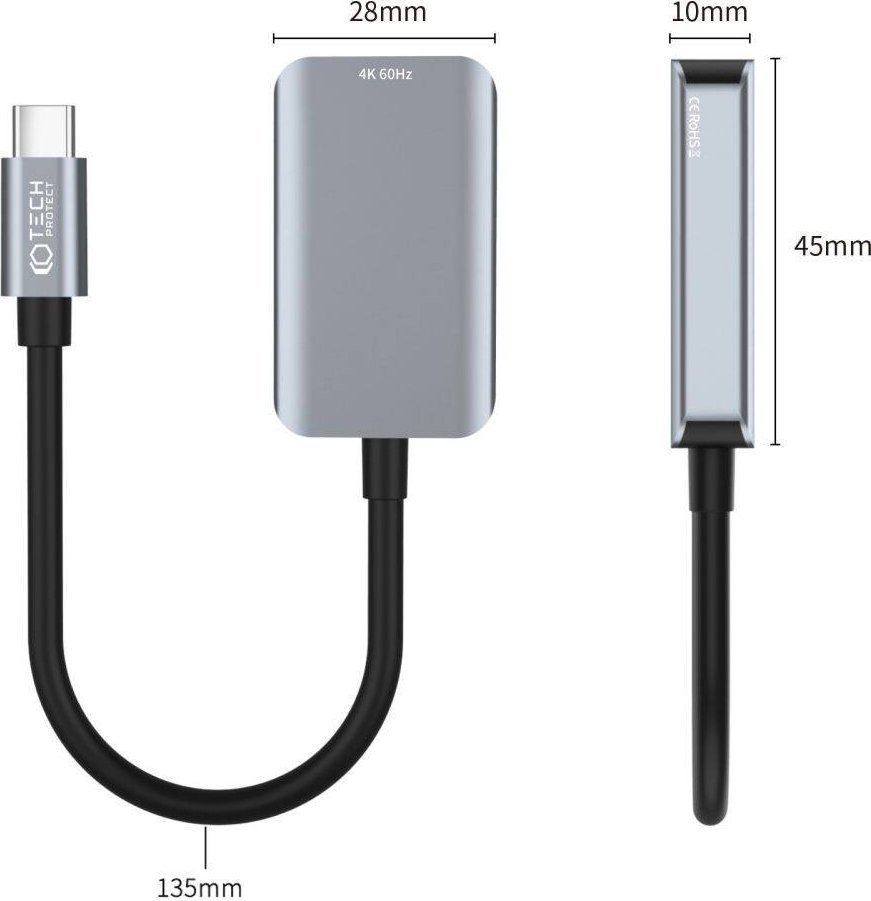 Адаптер кабел USB C во HDMI Tech Protect UltraBoost, 4K 60Hz, алуминиум, сив