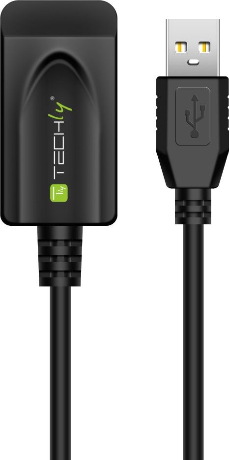 Kabllo Techly USB A - USB IUSB-REP220TY3, 20m, e zezë